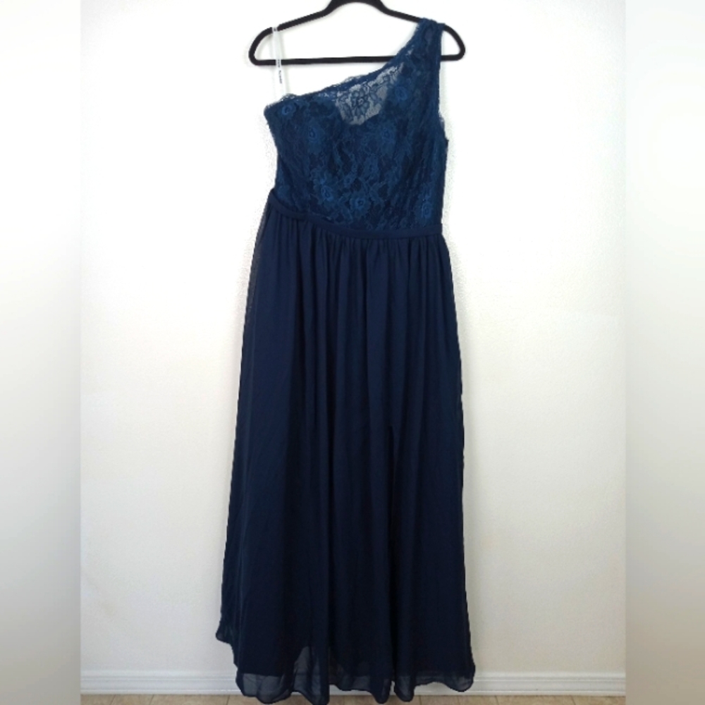 Vnaix Wedding Dress Maxi Dark Blue One Shoulder Formal Bridesmaid Prom Size 14